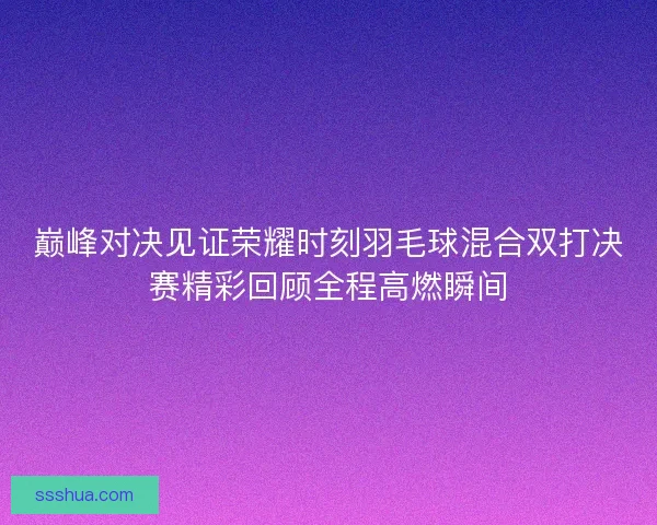 巅峰对决见证荣耀时刻羽毛球混合双打决赛精彩回顾全程高燃瞬间